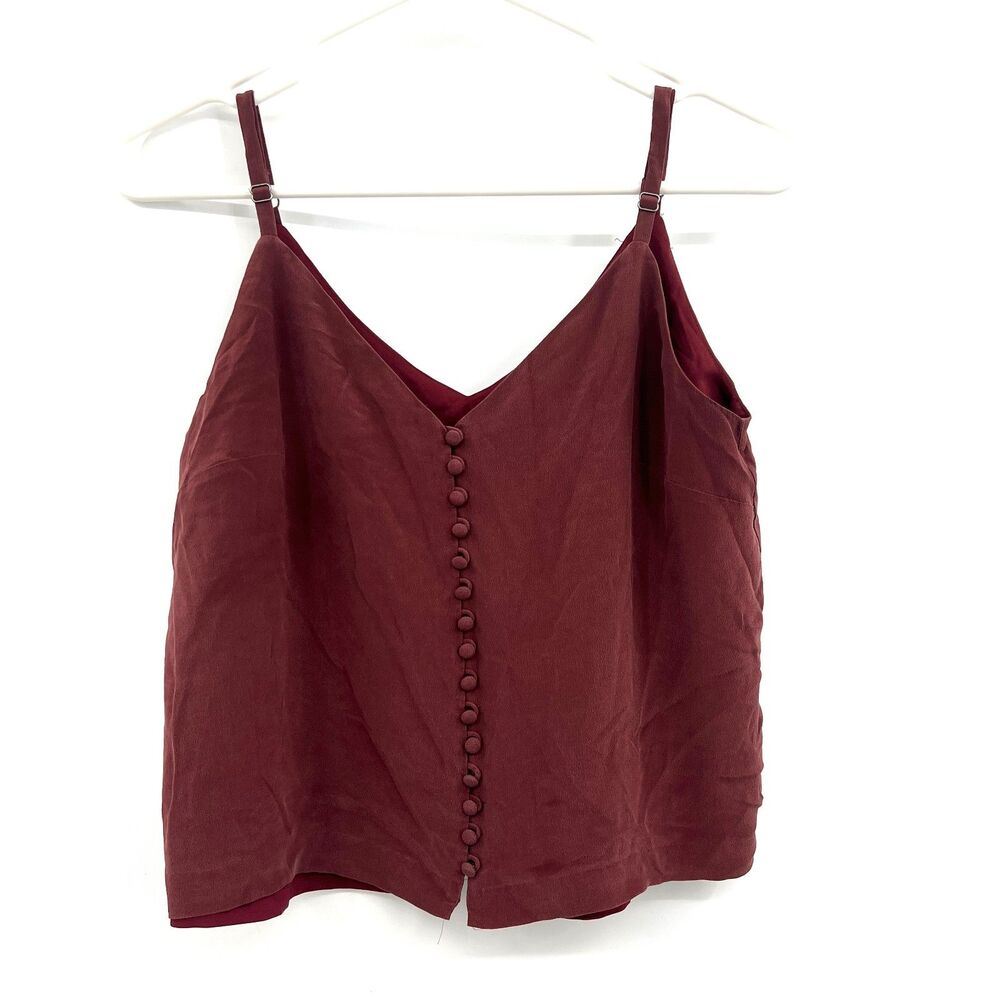 Madewell 100% Silk Camisole Tank Top Womens Size 6 Burgundy Button Front V-Neck